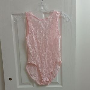 Vintage Pink Floral Lace One Piece Bodysuit Size M Feminine Sheer
